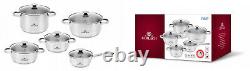 Gelach Steel Cookware 5PC Hob Stockpock Pot Casserolle Set With Glass Lids