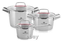 Gerlach Superior Set Of Pots 6 Pcs Cookware Set Stewpots Saucepan Glass Lids Pot