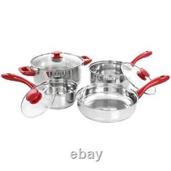 Gibson Home Crawson 7 Piece Stainless Steel Cookware Set in Chrome with Red H