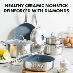 GreenPan Treviso Healthy Ceramic Non-Stick Stainless Steel Cookware, 10 pieces