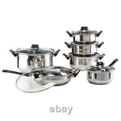 HI 12 Piece Cookware Set with Lids Dishwasher Safe Stainless Steel Cooking Se