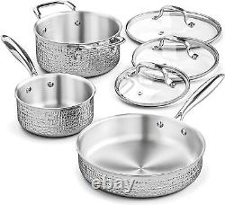 Hammered Stainless Steel 6-Piece Induction Cookware Set with Lids