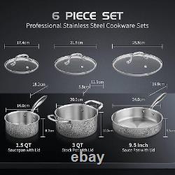 Hammered Stainless Steel 6-Piece Induction Cookware Set with Lids