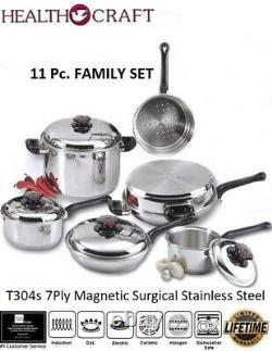 Health Craft 11pc 7Ply T304s Magnetic Stainless Steel Waterless Cookware Set