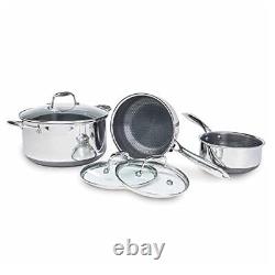 HexClad 6 Piece Hybrid Stainless Steel Cookware Pot Set 2 3 and 8 Qt with 3 M