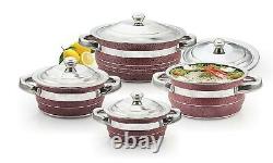 Indien Stainless Steel Handi with lid Cookware set of 4 Red