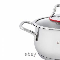 Induction Cookware Set, Karaca Emirgan, Stainless Steel, 8 Piece, Silver Red