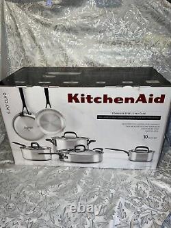 KitchenAid 5-Ply Clad Stainless Steel Cookware Pots and Pans Set 10 Piece New