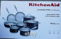KitchenAid Stainless Steel Cookware Set, (14 pc.), ColorRed or Black or Silver