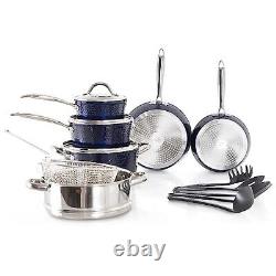 Kitchen Academy 15pc Non-Stick Cookware Set, Induction Pot Pan Blue