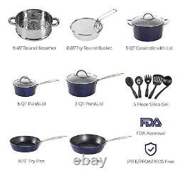 Kitchen Academy 15pc Non-Stick Cookware Set, Induction Pot Pan Blue