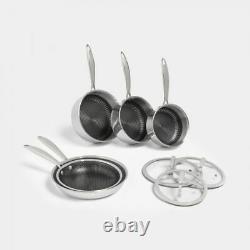 Kitchen Silver 5pc Cookware Non-Stick Stainless Steel Pan Set With Glass Lids