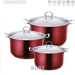 Large Stainless Steel SQ Gems RUBY Stockpot Induction Cooking Set Lid 3PC-4PC