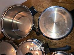 Large VTG 21 Piece Saladmaster 18-8 Tri Clad Stainless Steel Cookware Set pans