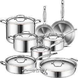 Legend Stainless Steel 5-Ply Copper Core 14-Piece Cookware Set Professional