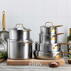 Legend Stainless Steel Cookware Set 5-Ply Copper Core 14-Piece with Gold Handl