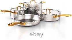 Life Pots and Pans Set, Tri-Ply Stainless Steel Hammered Kitchen Cookware