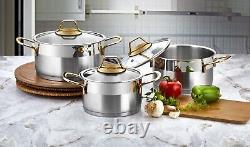 Luna Collection 6-piece Stainless Steel Mini Cookware Set (Gold Handles)