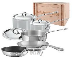 Mauviel M'cook 5 Ply Stainless Steel 8 Pc Cookware Set Steel Handle Wooden Crate