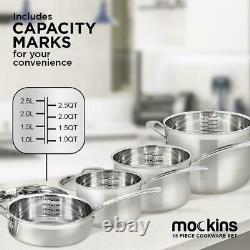 Mockins Cookware Set 15-Piece Premium Grade Stainless Steel Oven Safe Lid Silver