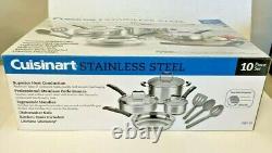 NEW Cuisinart 10-Piece Cookware Set Stainless Steel P87-10 Silver oven safe