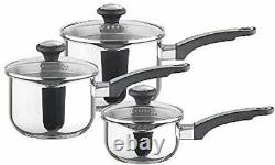 NEW Everyday 3pc Saucepan Set With Lids Stainless Steel UK Seller