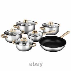 Non Stick Stainless Steel Cookware Set Stock Pot Fry Pan Casserole Set withLid 6Pc
