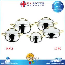 OMS 10 Piece Silver Gold Bowl Shape Professional Cookware Stock Pot Set With Lid