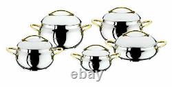 OMS Cookware Gold Silver 10 Piece Bowl Shape Professional Stock Pot Set with Lid