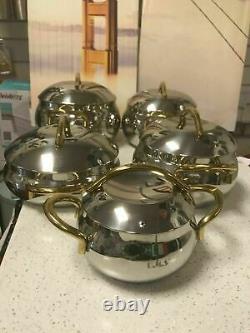 OMS Cookware Gold Silver 10 Piece Bowl Shape Professional Stock Pot Set with Lid