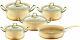 OMS Cookware Non Stick Casserole Pan Pot Frying Pan Set Glass Lid Cream Gold