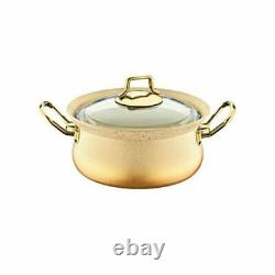 OMS Cookware Non Stick Casserole Pan Pot Frying Pan Set Glass Lid Cream Gold