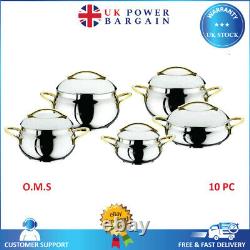 OMS Cookware Silver Gold 10 Piece Bowl Shape Professional Stock Pot Set With Lid