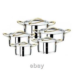 OMS Stainless Steel Cookware Cylinder Shape Gold Casserole Stockpot Pot Set 1011