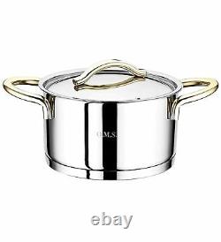 OMS Stainless Steel Cookware Cylinder Shape Gold Silver 10 Piece Stockpot Set