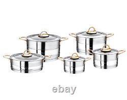 O. M. S 10 Piece Stainless Steel Cookware Set Stock Pot Capsule Bottom 1019