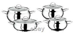 O. M. S Quality 8 Piece Professional Cookware Stock Pot Set Oven Proof & Induction