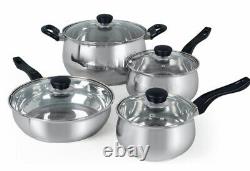 Oster Rametto 8pc Stainless Steel Pots Pans Cookware Set Glass Lids Lasting NEW