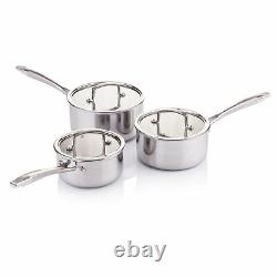 Pan Set Triple Layer Stainless Steel 3 Piece with Glass Lid Gas Induction Safe