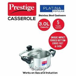 Prestige Platina Popular Stainless Steel Cookware 200 mm 3 Litres