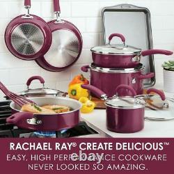 Rachael Ray Cookware Set Oven Safe Aluminum Nonstick Burgundy Shimmer 13-Piece