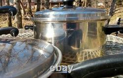 SALADMASTER 8pc 18-8 Stainless Cookware Set Vapo lids 6qt double broiler Fry pan