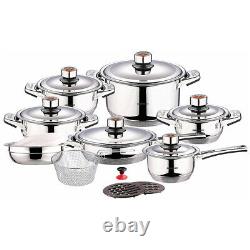 SWISS INOX 19 Pc Stainless Steel Cookware Set Saucepan Casserole Frying Pan Pots