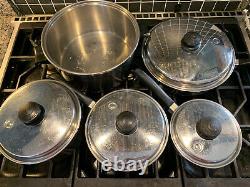 Saladmaster Cookware 9 Pc Set Pots Pans Lids Stockpot 18-8 Tri-Clad SS USA