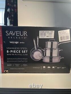 Saveur Selects Tri-Ply Stainless Steel Pots with Lid & Pans 8-Piece Cookware Set