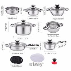 Set Cookware Stainless Steel 16-Piece Cooking Pot Pan Induction Saucepa Velaze