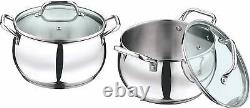 Set of 2 Stainless Steel Cookware Stockpot Casserole with Glass lid