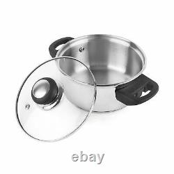 Set of 3 Stainless Steel Cookware Stockpot Casserole with Glass lid