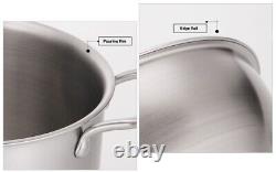 Set of 5 Cookware 5-Ply Stainless Steel Cooking Pot Induction Casserole Saucepan