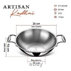 Stahl Triply Stainless Steel Kadai with Lid Stainless Steel Cookware 24 cm